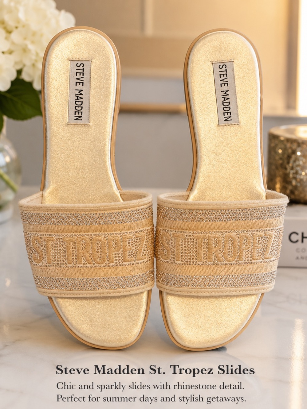 Steve Madden Shimmering Gold Slide Sandals